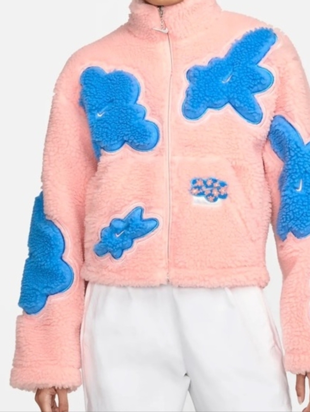 Nike Pink Teddy Jacket with Blue Cloud Accents